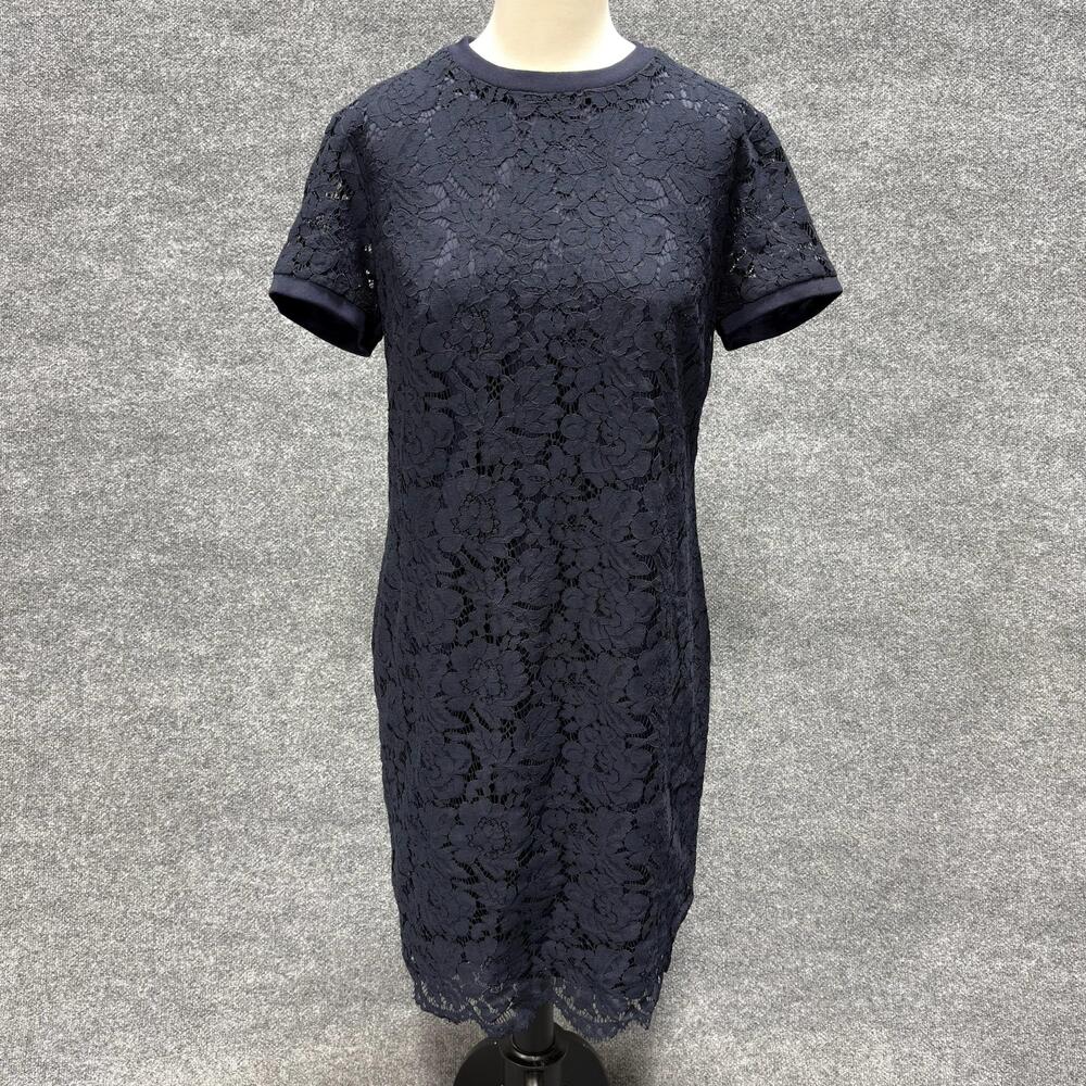 Lauren Ralph Lauren Dress Womens 10 Navy Floral Lace Shift Short Sleeve Party